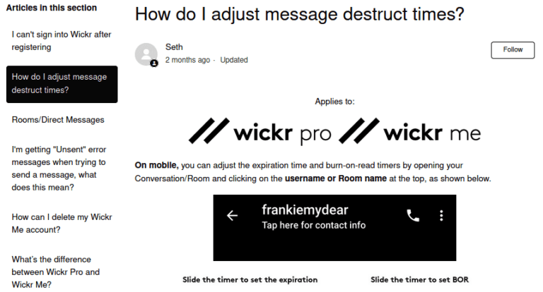 wickr pro out of nrtwork message