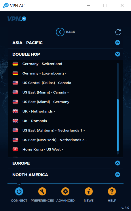 Επιλογές VPN.ac Double-VPN