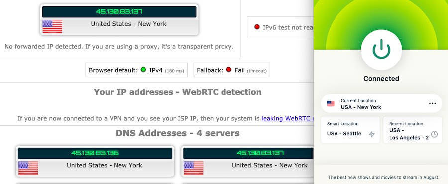 ExpressVPN privacy test vs IPVanish