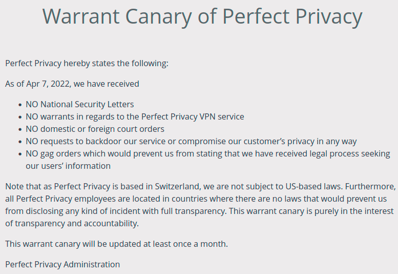 perfect privacy warrant canary example
