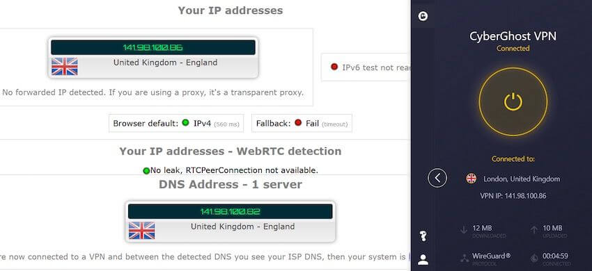 cyberghost ip leak test