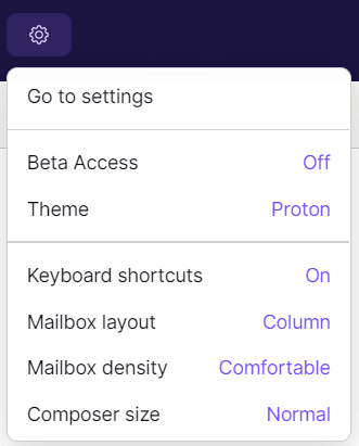proton mail pre settings menu