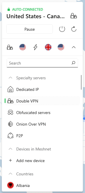 NordVPN Specialty Servers list