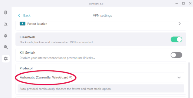 Surfshark select WireGuard VPN protocol